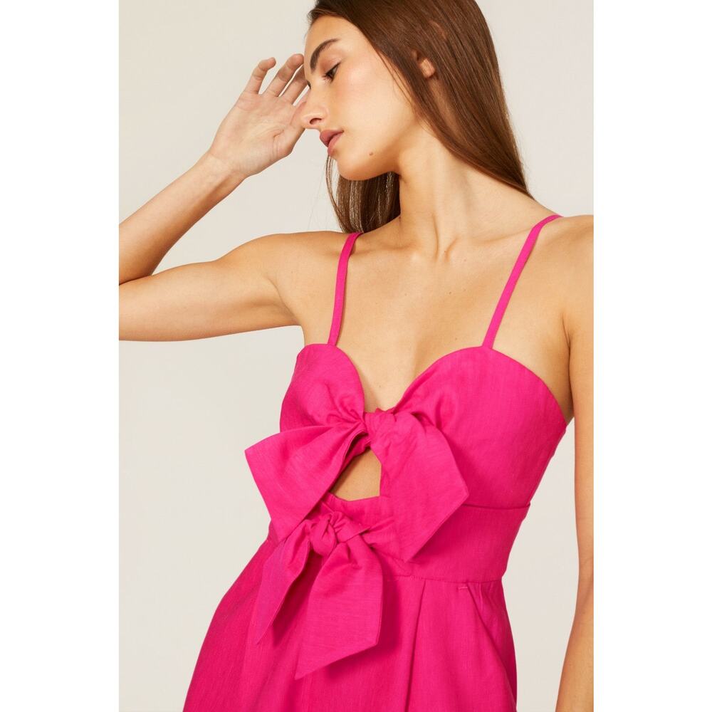 Milly Anya Pink Linen Double Bow Sleeveless Romper Size 6 - Picture 5 of 16